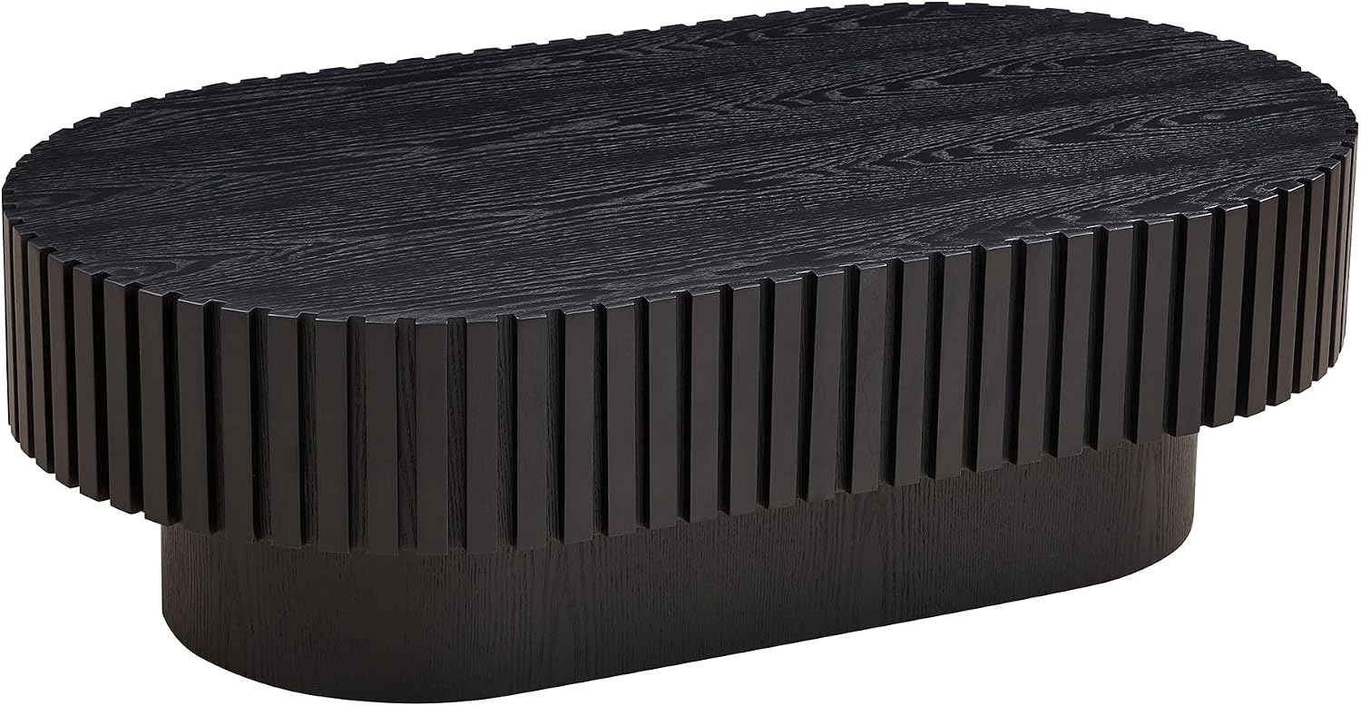 Oval Coffee Table for Living Room Wooden Coffee Table with Pedestal Modern Handcrafted Centre Table Tea Table Easy Assembly 43.7' Black