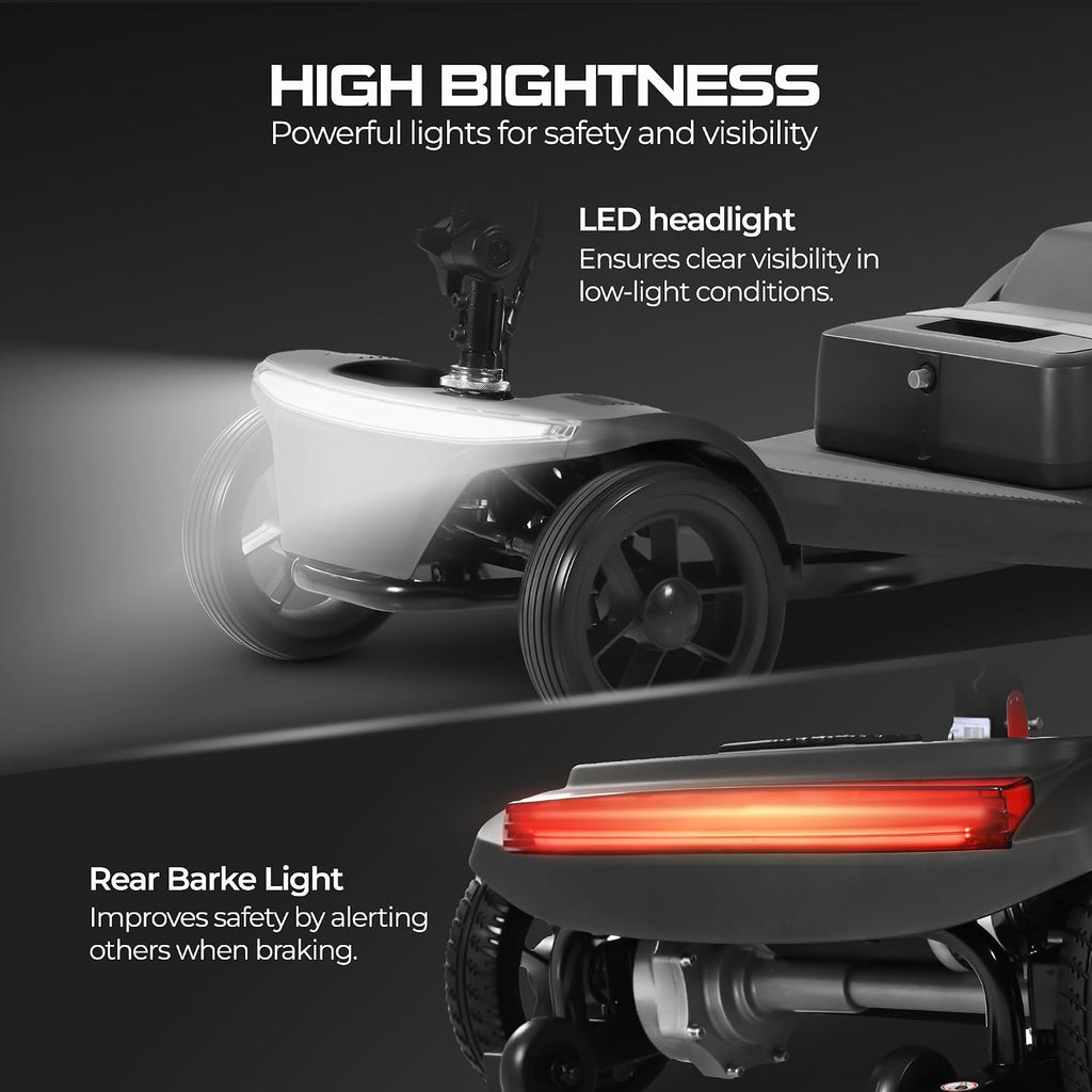 4-Wheel Folding Scooter - Electric Mobility Device for Seniors & Adults, 330lbs Max Weight, 10-15miles Per Charge Electric Powered Wheelchair Power Scooters Black
