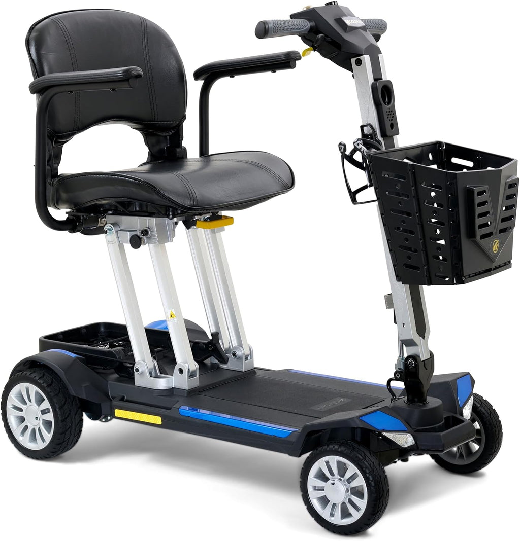 Golden Technologies Buzzaround CarryOn Manual Folding Travel Mobility Scooter - Folds to 12' - Airline Approved 12.5 ah Lithium Battery - 47.5 lbs. Without The Seat and Battery (Red/Blue)