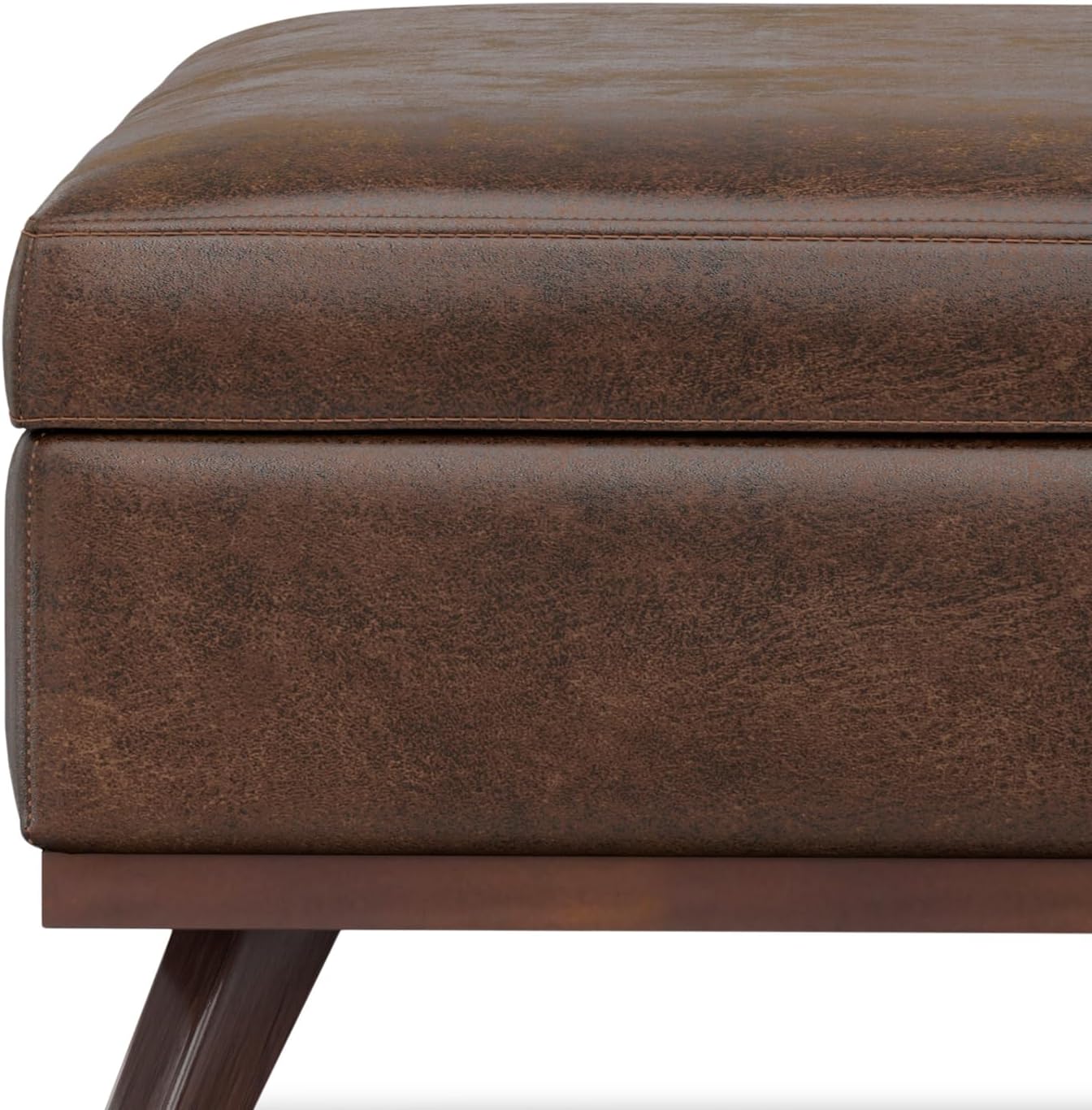 SIMPLIHOME Owen XL Square Coffee Table Storage Ottoman - 40 inch Wide Upholstered Vegan Leather Lift-Top Ottoman in Distressed Chestnut Brown, Mid-Century Modern Ottoman for Living Room with Storage