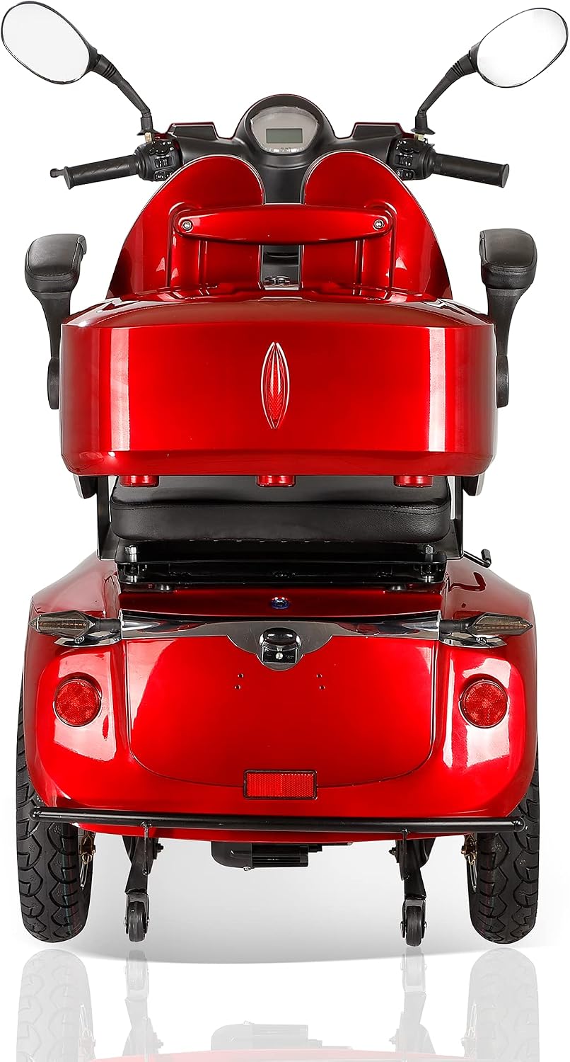 Heavy Duty Mobility Scooters for Seniors & Adults, Electric 3 Wheel Scooter for All Terrain, 800W Powered Disability Scooters for Outdoor Travel with Full Set Lights (Red)