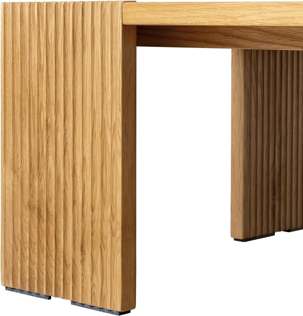 39.37'' Large Square Coffee Table, Solid Ash Wood Coffee Table Accent Table for Living Room, Modern Side Table with Soft Padded Feet and Textured Legs, Natural Wood Color