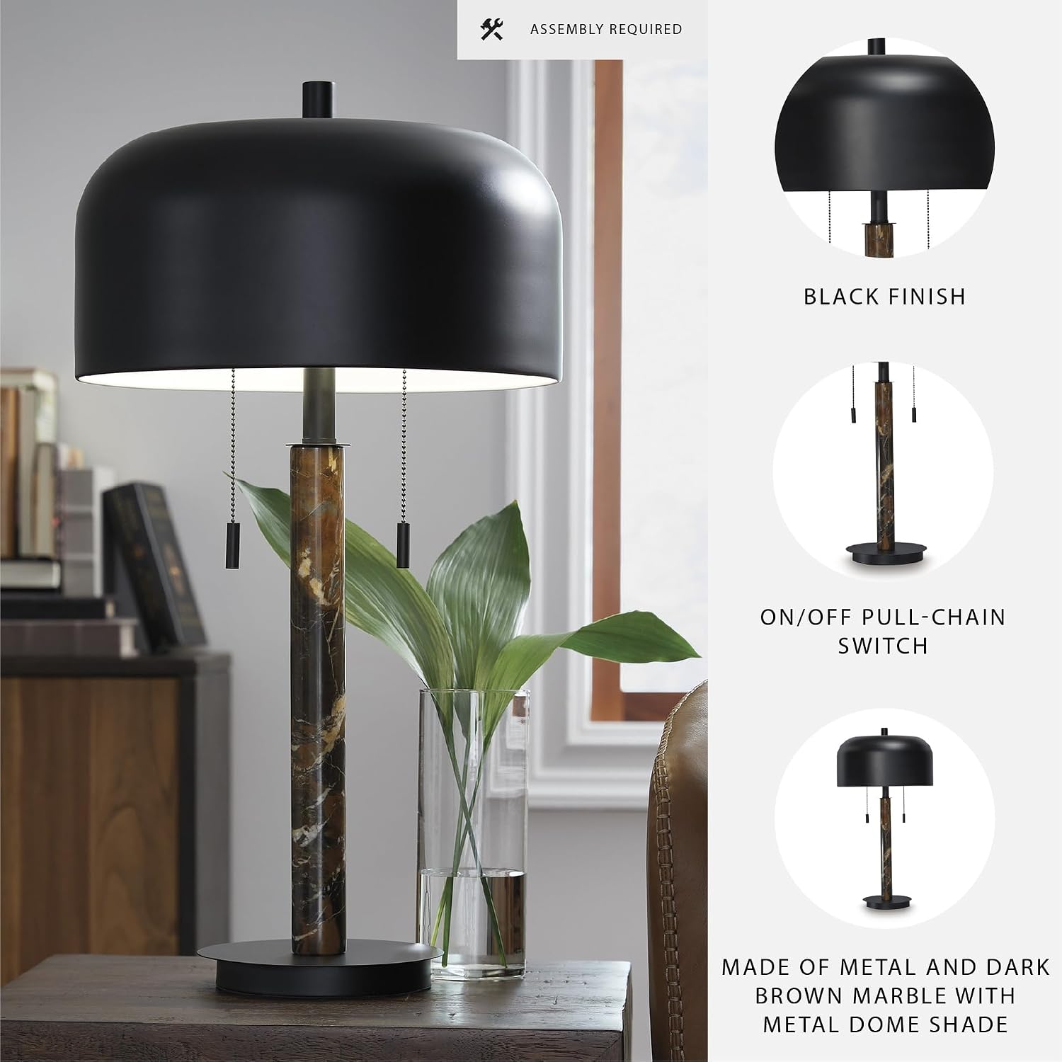Signature Design by Ashley Alanbert Industrial Metal Table Lamp with On/Off Pull-Chain Switch, Light Brown & Black