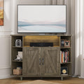 4 EVER WINNER Corner TV Stand for 50 Inch TV, 45' Farmhouse Corner Entertainment Center with Led Light, Open Storage, Adjustable Shelves, TV Cabinets for Living Room, Bedroom, Grey