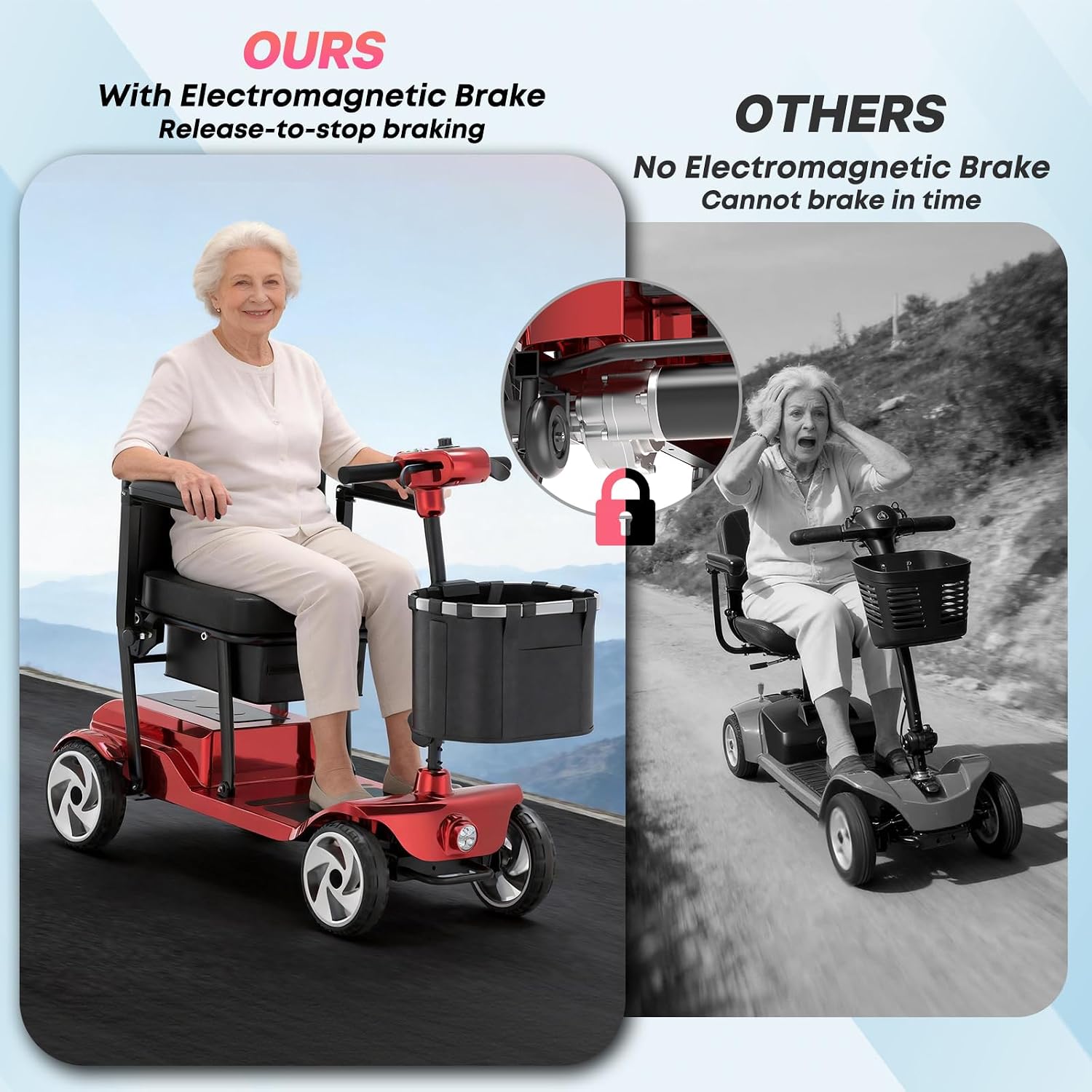Mobility Scooters, Lightweight Electric Scooters for Seniors&Adults | 49lb Aluminum Frame with Removable Battery, Foldable Motorized Scooters for Trips, Shopping, Daily Use, Race Red, 10 Ah