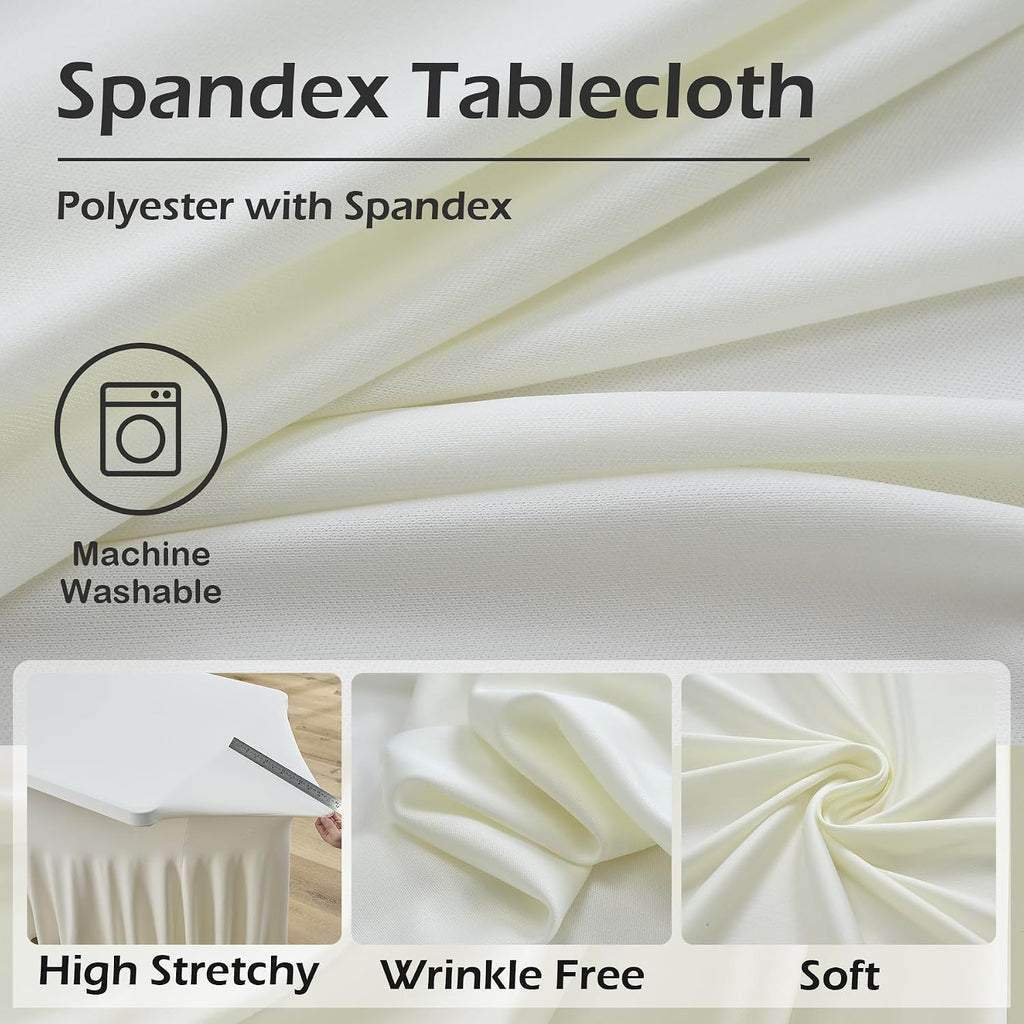 6 pk Ivory Spandex Tablecloth 6ft with Ruffle Skirts,Wrinkle Free High Stretch Cream Fitted Tablecloths for 6 Foot Rectangle Tables,Elastic Spandex Table Covers 6 ft for Parties Weddings Banquet