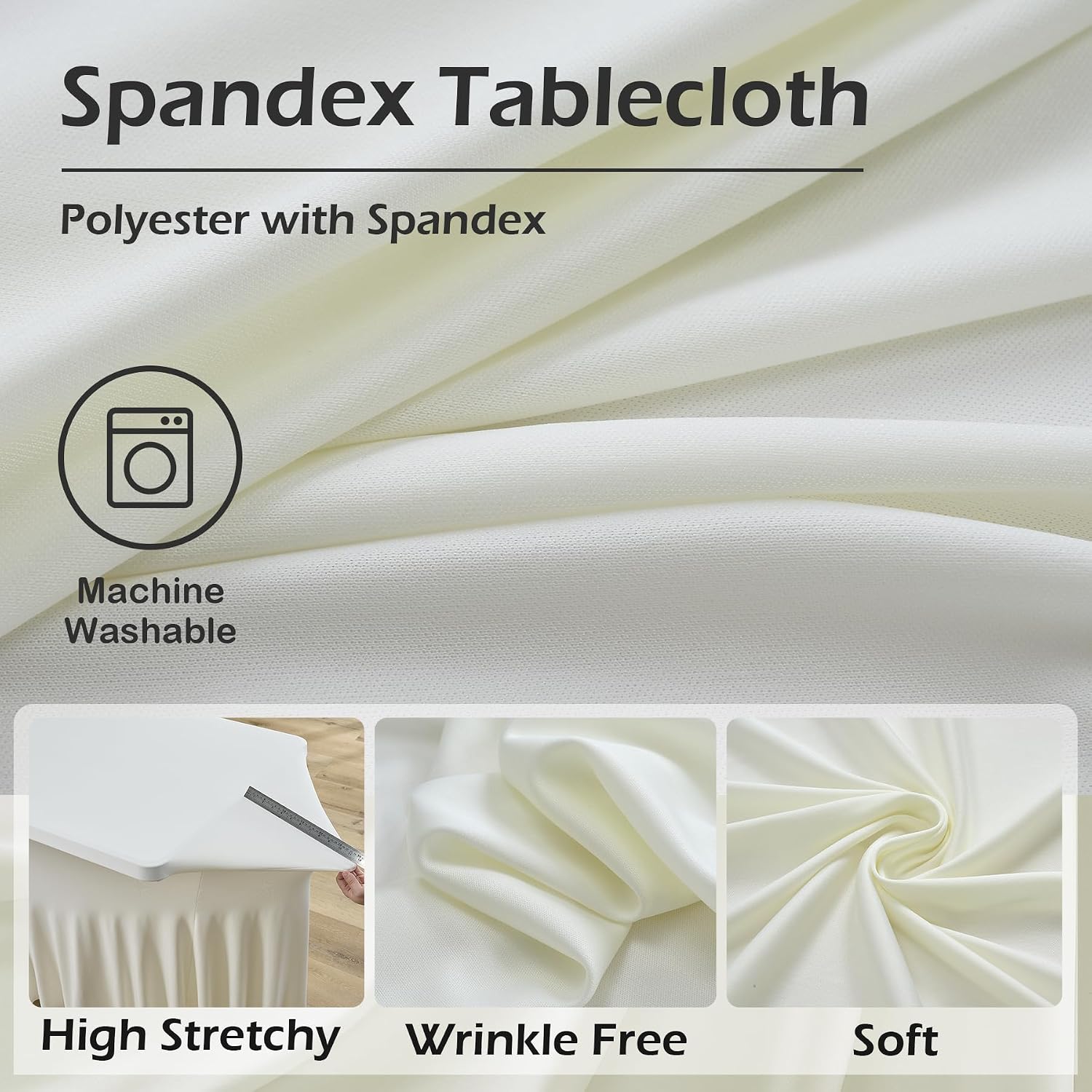 6 pk Ivory Spandex Tablecloth 6ft with Ruffle Skirts,Wrinkle Free High Stretch Cream Fitted Tablecloths for 6 Foot Rectangle Tables,Elastic Spandex Table Covers 6 ft for Parties Weddings Banquet