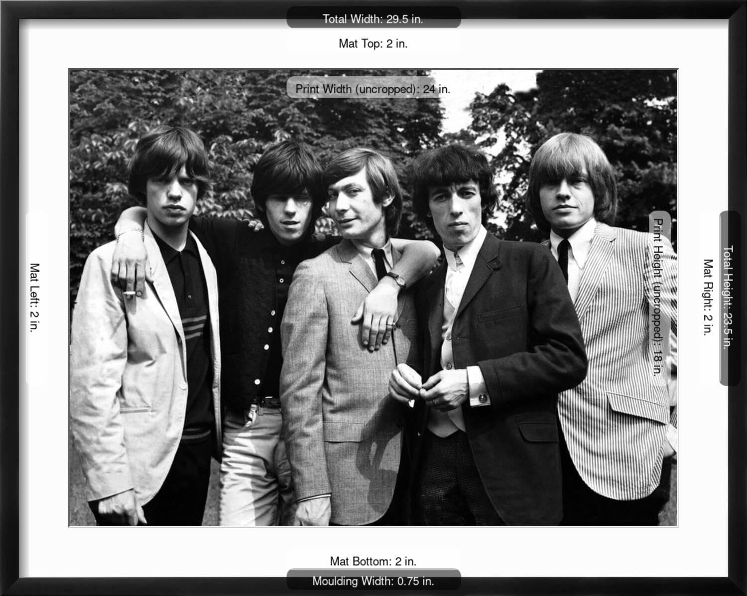 Art.com Wall Photo Rolling Stones, 1964 on Black Frame by Associated Newspapers, 29' x 23'