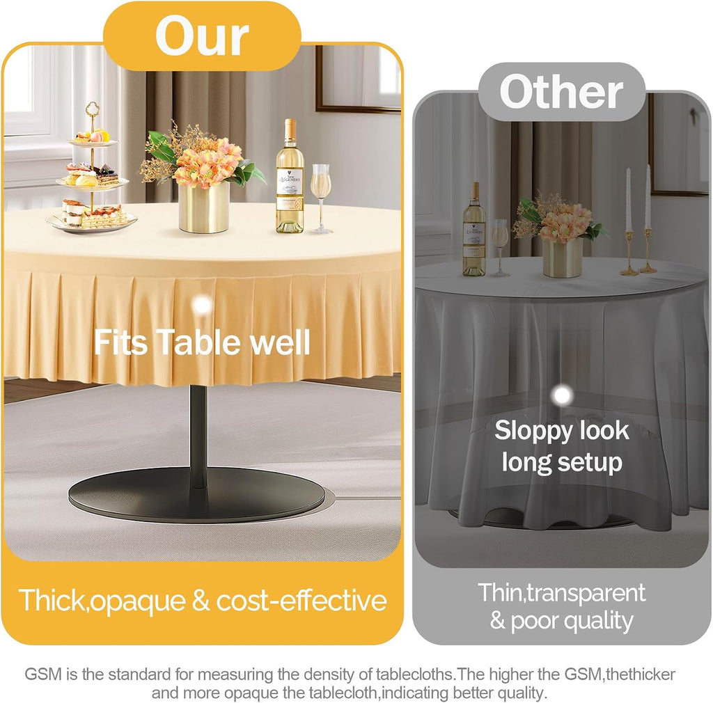6 Pack Champagne Spandex Round Tablecloths for 72in Table, Stretchy Fitted 6FT Round Table Cloths, Wrinkle Free Table Cover with Skirt for Wedding Birthday Party Bridal Shower Banquet