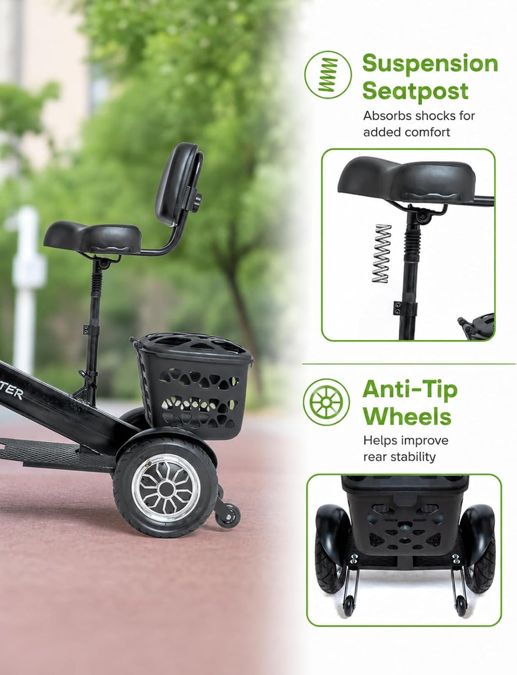 3-Wheel Mobility Scooter for Seniors & Adults, 500W Motor, Long Range | LED Headlight & Removable Basket Adjustable Seat & Handlebar Mobility Device Supports up to 330 lbs