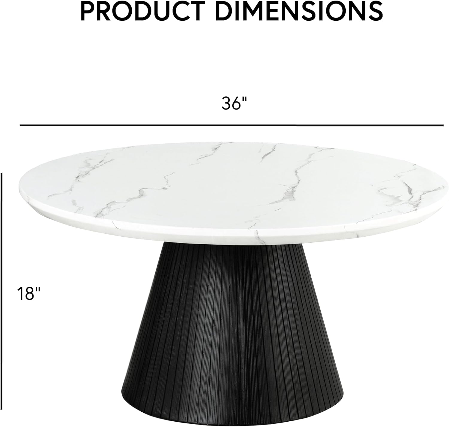 Furniture of America Coraly Modern 36-inch Round Coffee Table with High Gloss Faux Marble Top and Fluted Pedestal Base for Small Space, Living Room, Home Office, Black and White
