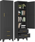 67' Tall Narrow Metal Storage Cabinet, Freestanding Pantry Organizer, Black | Slim Bathroom Cabinets with 2 Drawers & 3 Adjustable Shelves, Multi-Use Cupboard for Kitchen Office Living＆ Dining Room