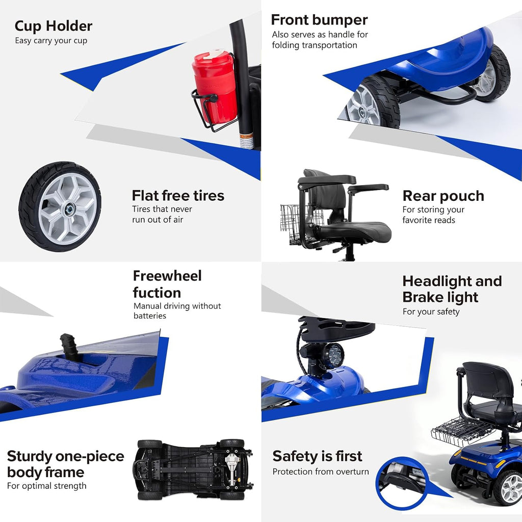 4 Wheel Electric Power Mobility Scooter for Adults, Electric Scooter for Seniors Folding Mobility Scooter -Max Speed 5 Mph,12.5 Miles Long Travel Range