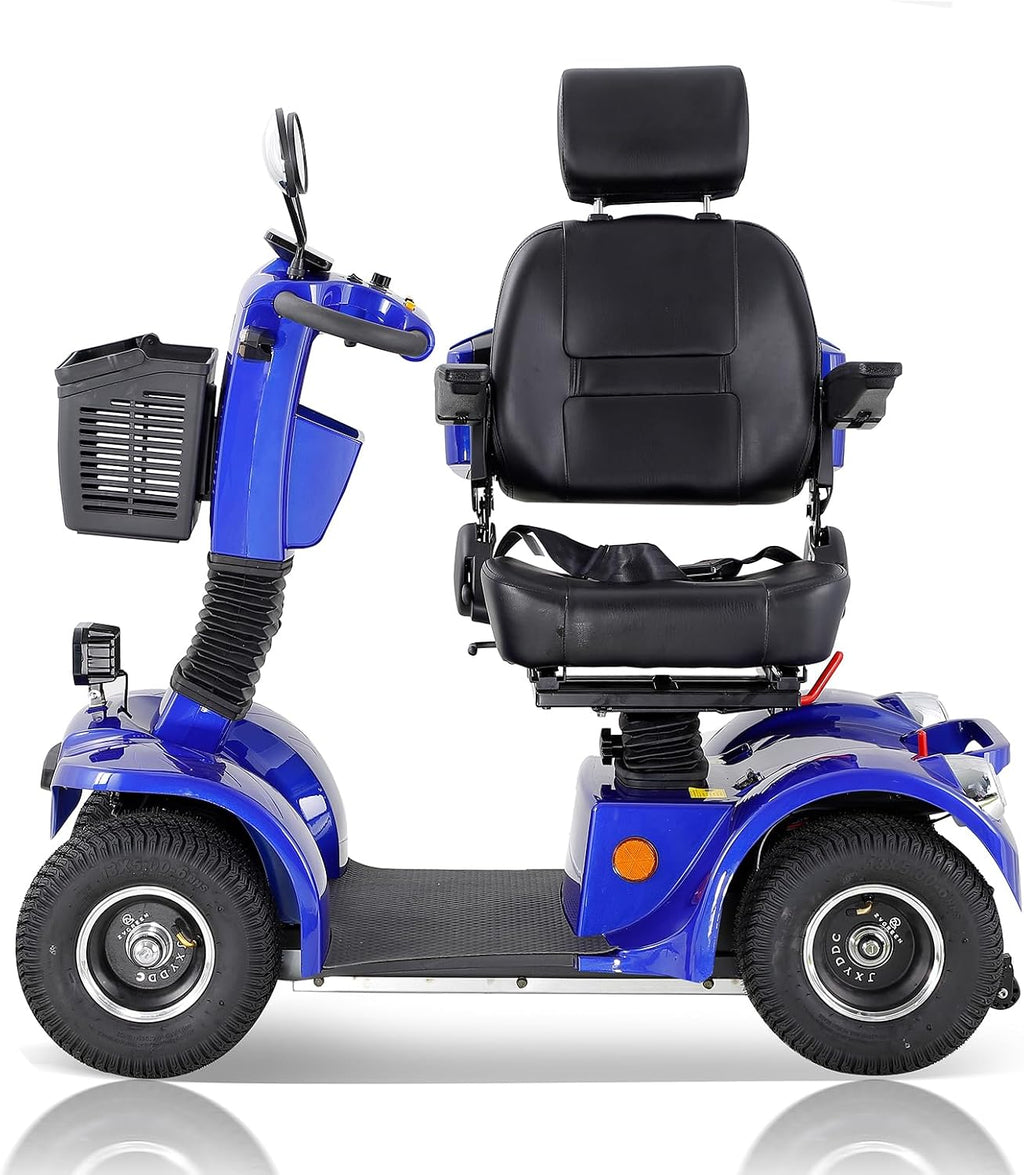 Mobility Scooters for Seniors & Adults 400 Lb Weight Foldable,Heavy Duty Powered Scooter with Electromagnetic Brake,Portable All-Terrain Disability Mobile Electric Wheelchair,Storage Box,Blue