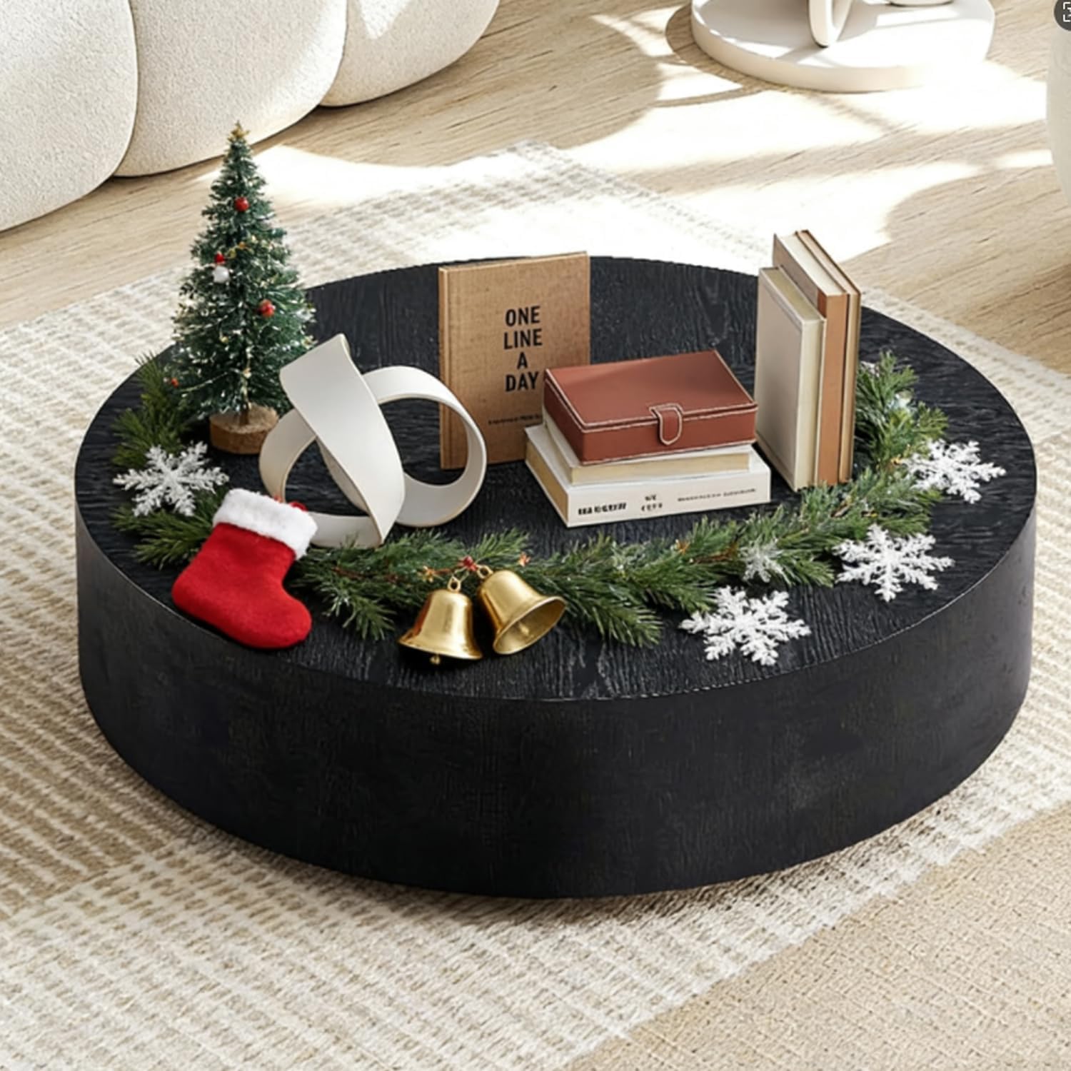 JUSTONE Round Coffee Tables for Living Room,Modern Minimalist Side Tables Accent End Table MDF Drum Center Table for Apartment,Office,Ø35.43'' x 12' H,Black