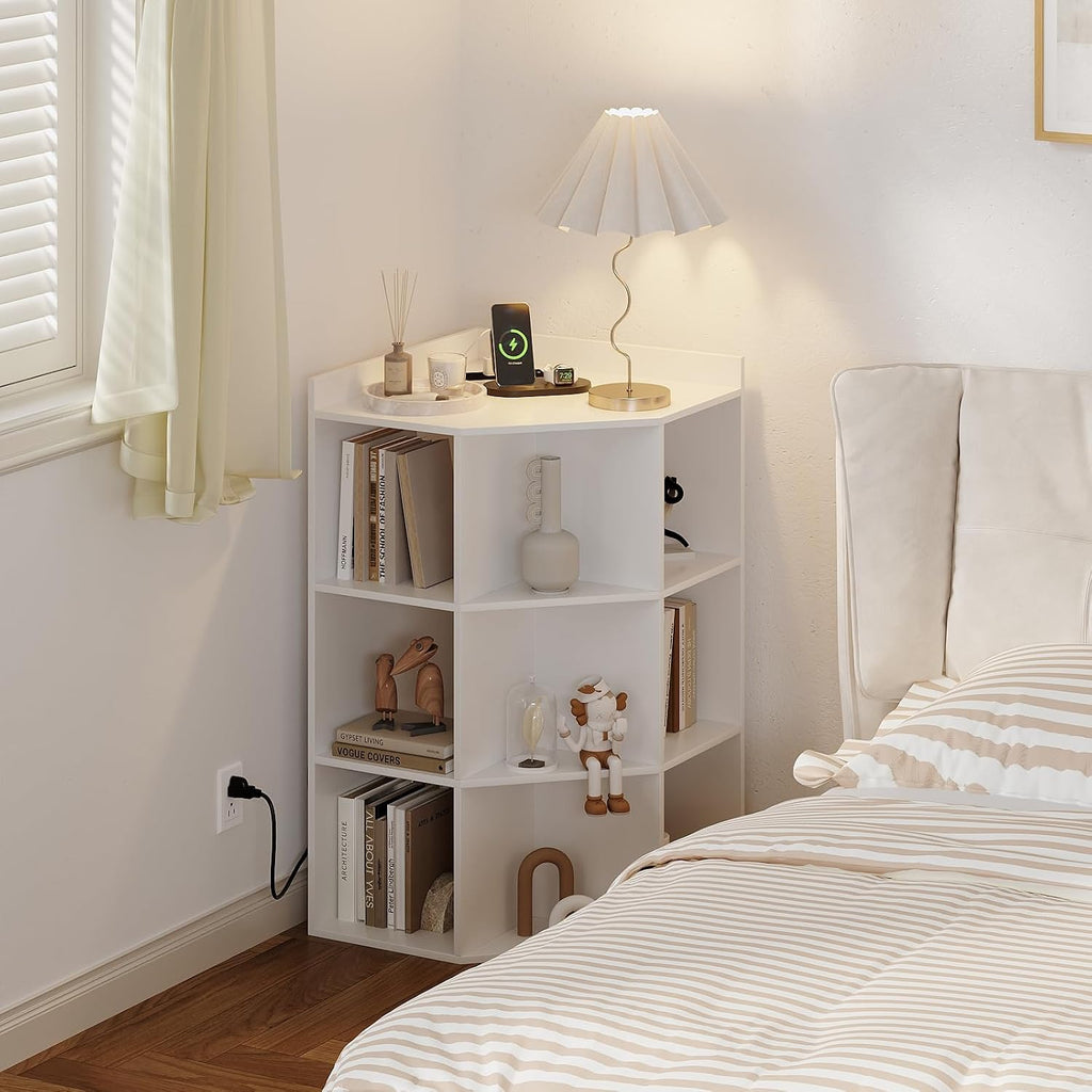 ALISENED 9 Cubes White Corner Cabinet, Corners Cube Shelf with USB Ports and Outlets, Toy Corners Storage for Small Space, Wooden Cubby Corner Bookshelf for Living Room, Bedroom, Dining Room, Kitchen