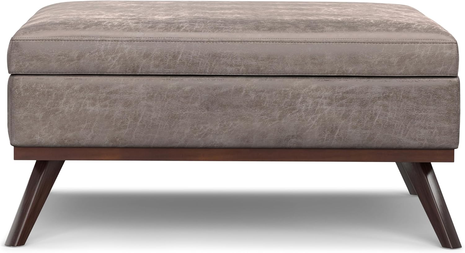 SIMPLIHOME Owen XL Square Coffee Table Storage Ottoman - 40 inch Wide Upholstered Vegan Leather Lift-Top Ottoman in Distressed Grey Taupe, Mid-Century Modern Ottoman for Living Room with Storage