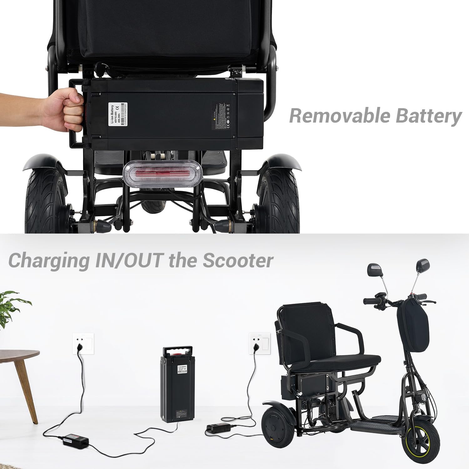 3-Wheel Folding Mobility Scooter Foldable Lightweight Electric Scooter for Adults & Seniors, Detachable Lithium Battery, Long Range 28 Miles, 3-Speed, with Rearview Mirror & Turn Signal (Black)