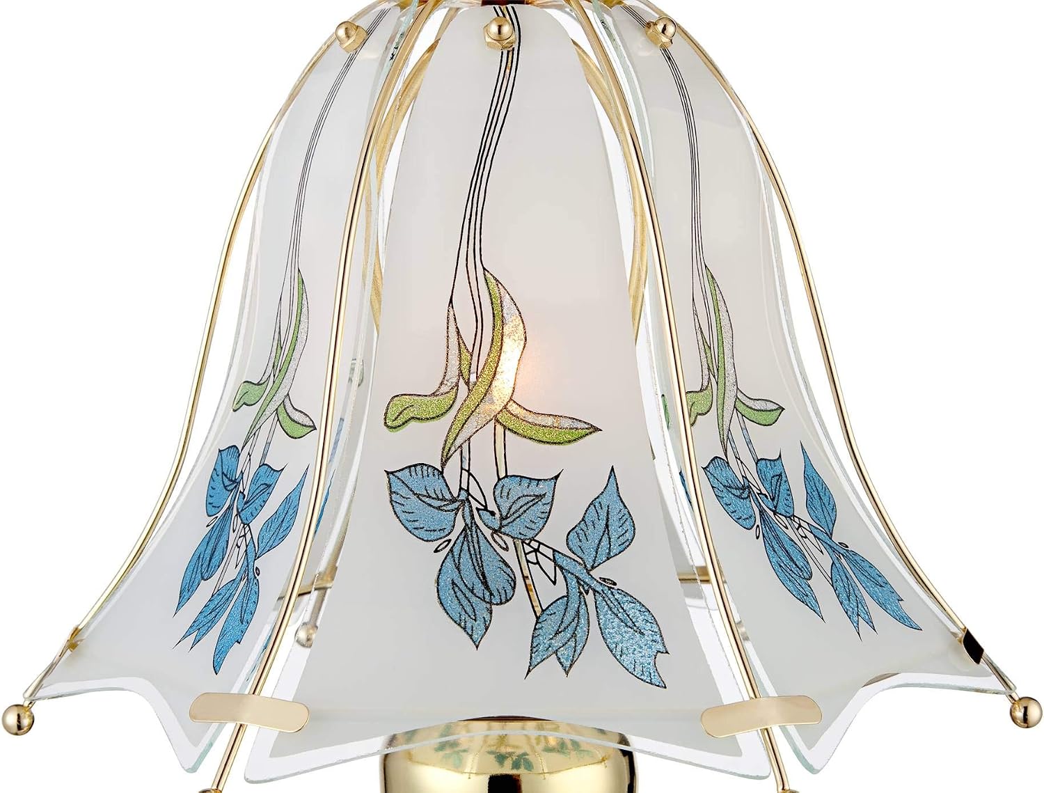 Regency Hill Blue Flower Traditional Accent Table Lamps 18' High Set of 2 Classic Brass Gold Printed Glass Shade Touch On Off for Living Room Bedroom House Bedside Nightstand Home Office