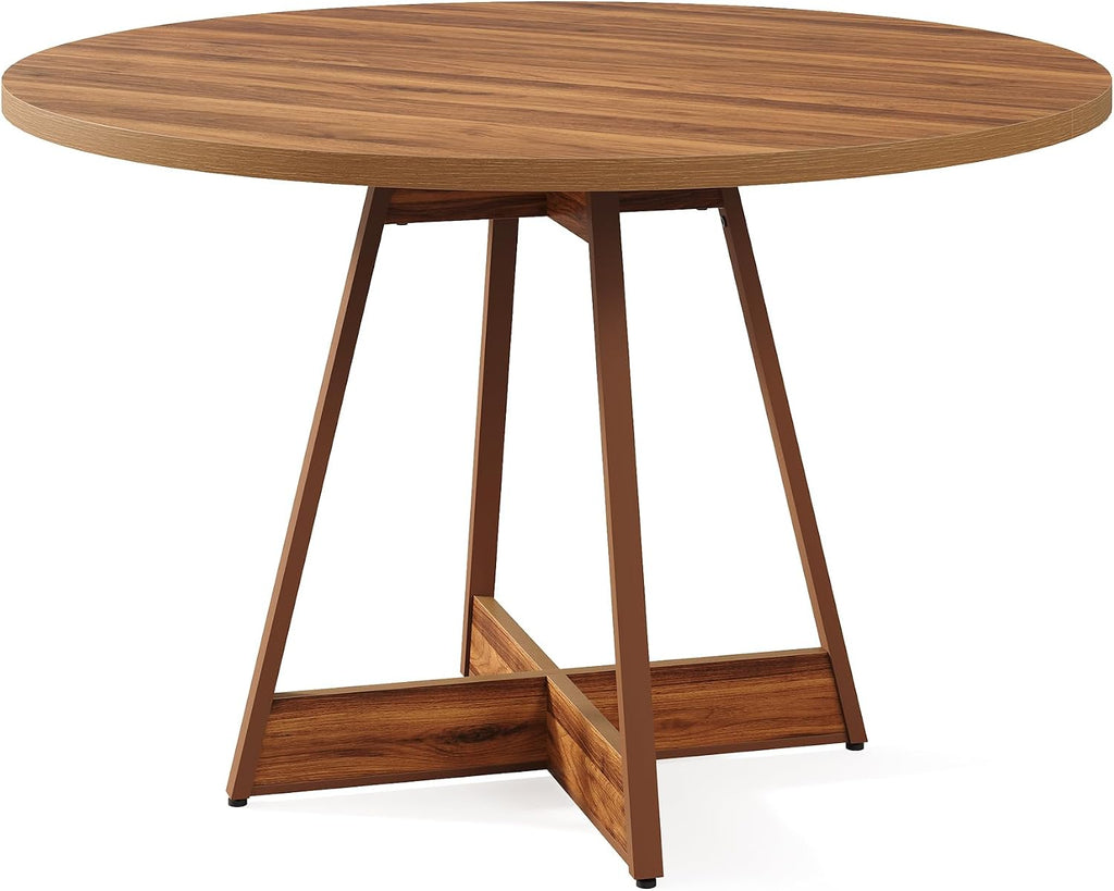LITTLE TREE 39 Inches Round Dining Table for 2-4, Farmhouse Circle Kitchen Table for Dining Room, Wooden Dinner Table with Heavy Duty Pedestal, Small Bistro Table for Restaurant, Brown
