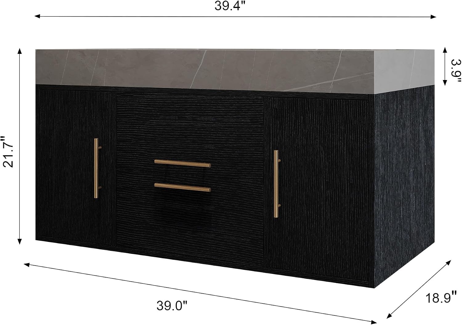 39.4' Bathroom Vanity with Oval Ceramic Sink, Floating Vanity Bathroom Sink Cabinet Wall Mount, Soft-Close Function 2 Large Hidden Drawers & Cabinet