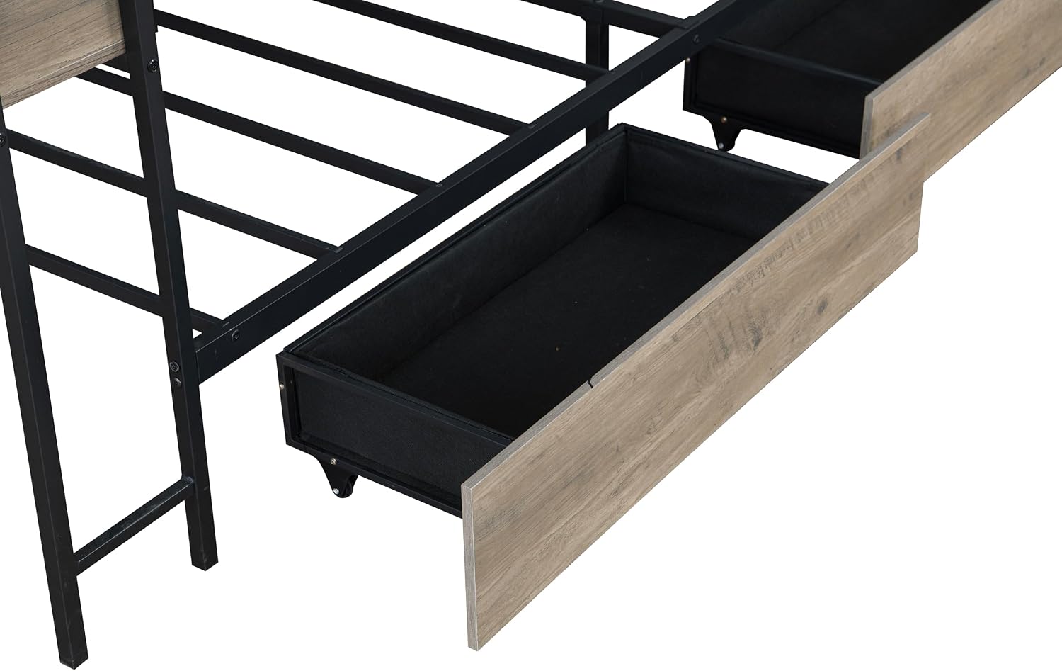 Twin Size Corner Daybed Frame with 5 Storage Shelves, Desk, 2 Drawers, Charging Station and LED Light, Metal Vintage Sofa Bed Frame for Livng Room, Bedroom, No Box Spring Needed, Grey