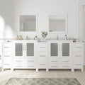 Vanity Art 96 Inch Under Mount Double Sink Bathroom Vanity Cabinet with 2 Mirrors, Ceramic Top Bathroom Cabinet Compact Set with 13 Dovetail Storage Drawers, VA3030-96-W