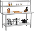 Garvee 48x24 in NSF Stainless Steel Prep Table with Adjustable Overshelves & Hooks – Commercial Kitchen Island for Restaurant, Home & Hotel, Heavy-Duty Workbench with Rust-Resistant Coating