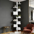Rotating 9-Tier Bookshelf, Metal Spine Book Tower with 360° Spin, Tall Narrow Corner Bookcase, Floor Standing Storage Shelf for Bedroom, Living Room, Home Office White