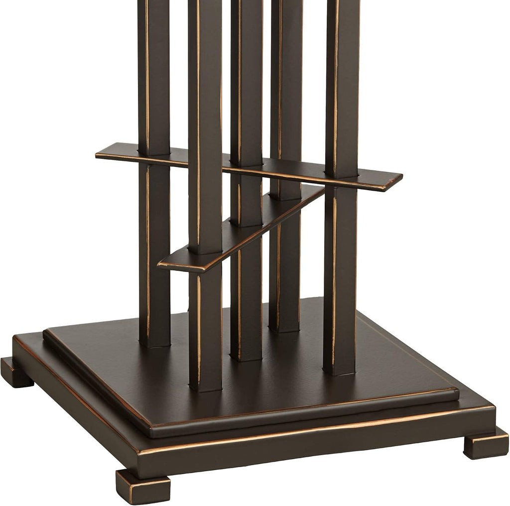 Franklin Iron Works Metro Collection Planes 'n' Posts Mission Rustic Accent Table Lamp 23.5' High Bronze Cone Alabaster Art Glass Shade Decor for Living Room Bedroom House Bedside (Color May Vary)