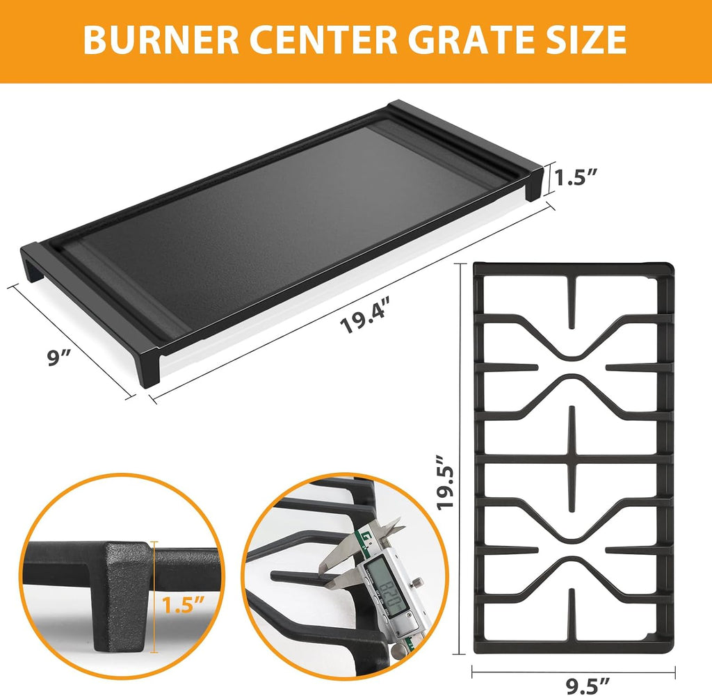 WB31X27151 Side Grates WB31X24738 Stovetop Griddle Replacement for GE General Electric Stove Parts,WB31X24736 Cooktop Grates WB31X24998 Cast Iron Griddle for Stove Top JGBS66REKSS JGB735SPSS Gas Stove