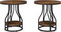 Tribesigns Round Side End Table 2-Tier End Tables Modern Bedside Table Small Chairside Tables with Storage for Couch Side, Nightstand with Metal Frame for Living Room (2 pcs, Brown+Black)