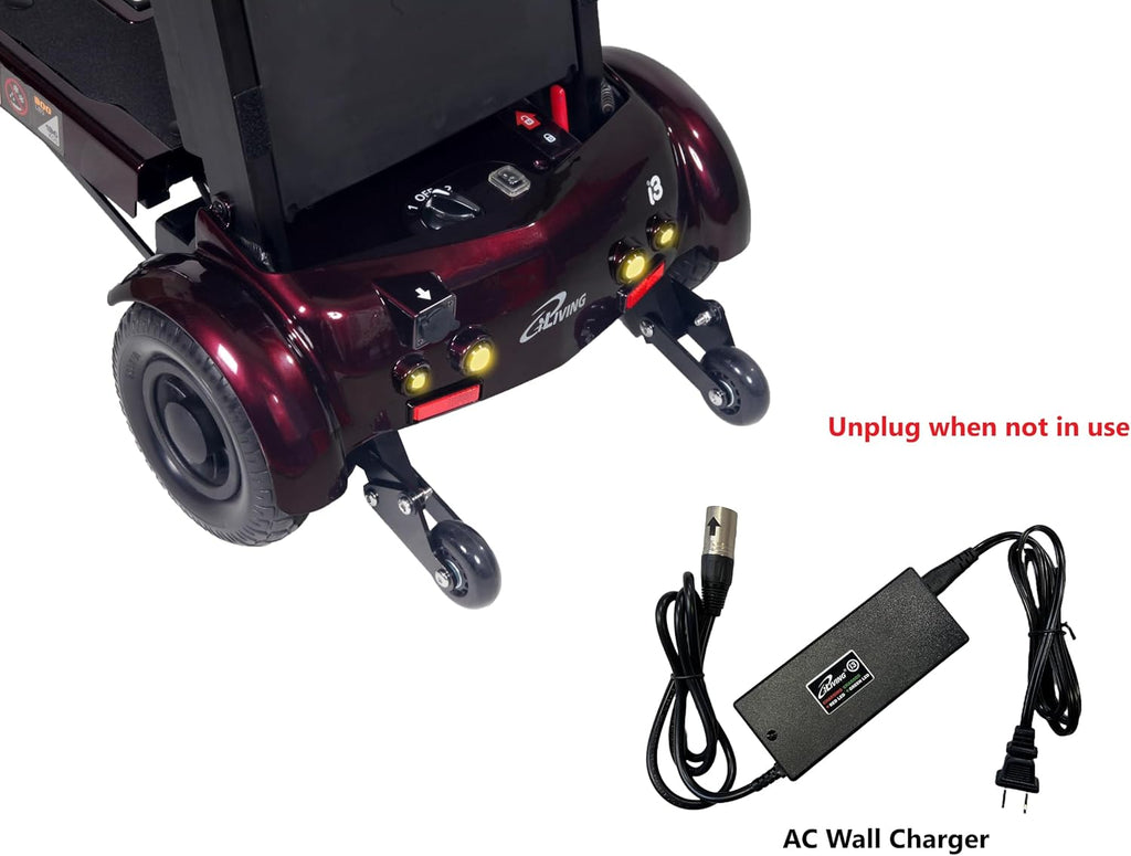 iLiving i3 Foldable Electric Scooter Mobility for Seniors and Adults, Alternative to Wheelchair, Portable and Travel Friendly – Upgraded Seat, 17 Inch, 53 Pounds (Burgundy)