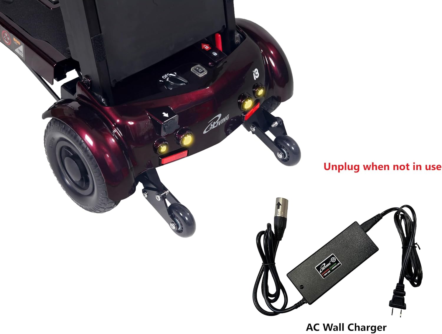 iLiving i3 Foldable Electric Scooter Mobility for Seniors and Adults, Alternative to Wheelchair, Portable and Travel Friendly – Upgraded Seat, 17 Inch, 53 Pounds (Burgundy)