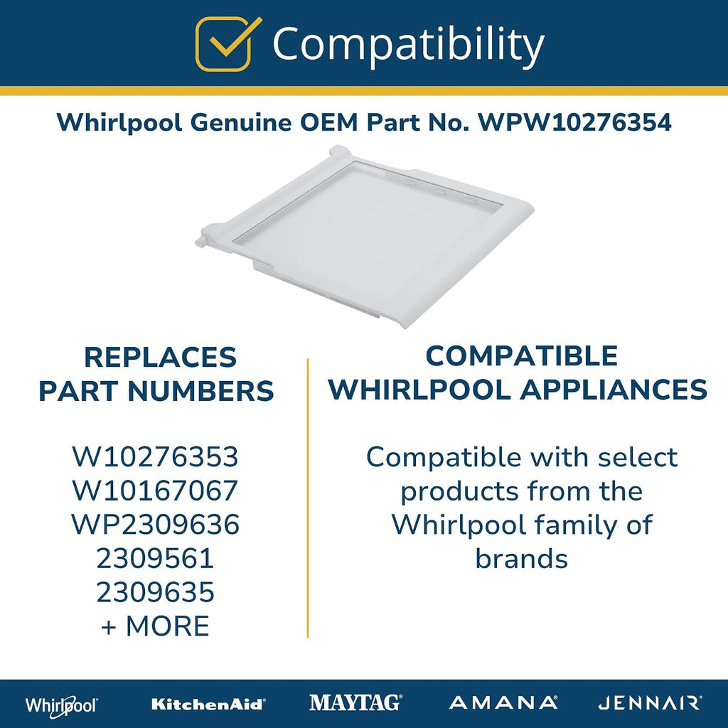 Whirlpool WPW10276354 Genuine OEM Refrigerator Glass Shelf Replacement Part - Replaces W10276353, W10167067, WP2309636, and more