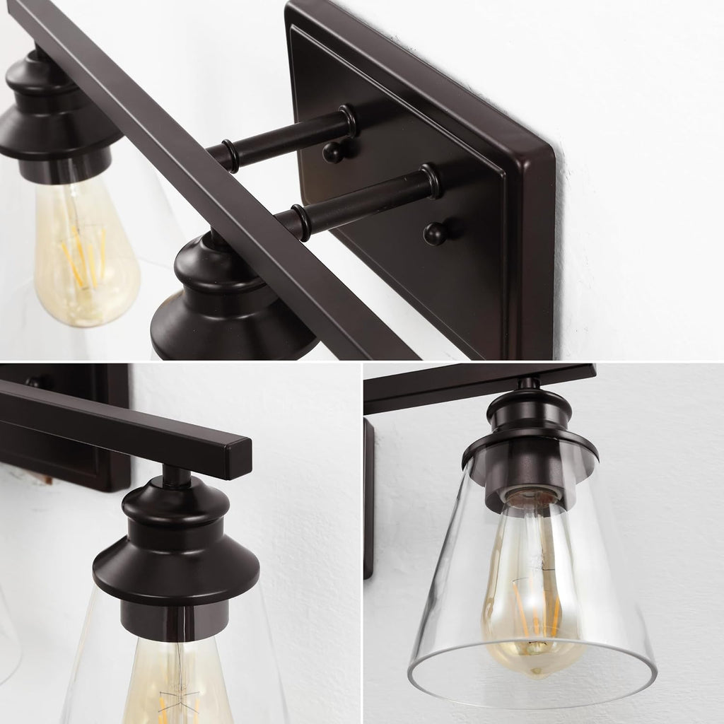 JONATHAN Y JYL1500A Arlo 22.88' 3-Light Vintage Classic Vanity Light with Bathroom Hardware Accessory Set, Oil Rubbed Bronze (5-Piece) - Towel Bar & Ring, Toilet Paper Holder, Robe Hook