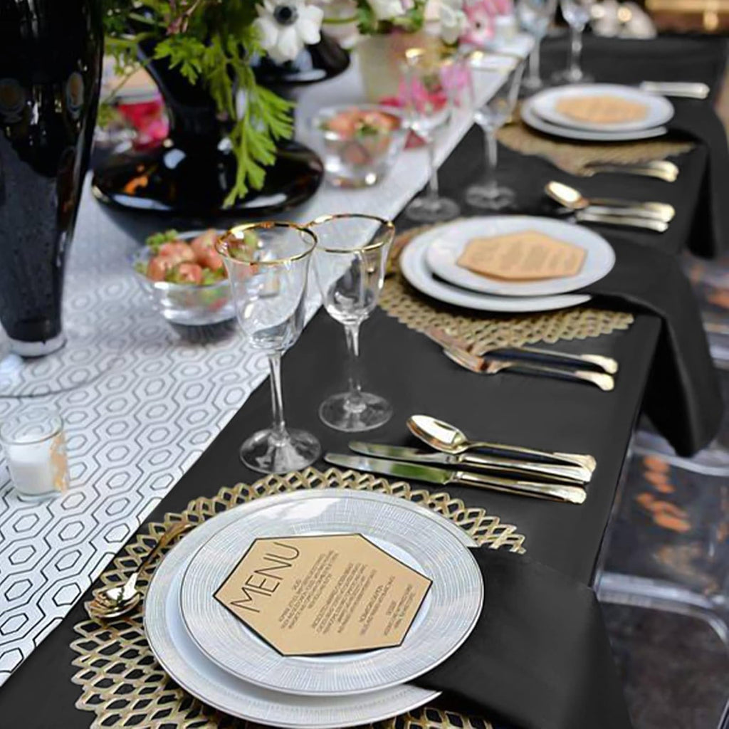 12 Pack Black Tablecloths for 8ft Rectangle Tables 90 x 132 Inch - Polyester Table Cover Stain and Wrinkle Resistant Washable Fabric Table Clothes for Wedding Party Banquet Reception Restaurant