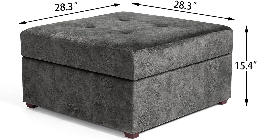 Homebeez Storage Ottoman Bench Fabric Button Tufted Coffee Table Footstool, Footrest with Wood Legs for Living Room (Black Gray)