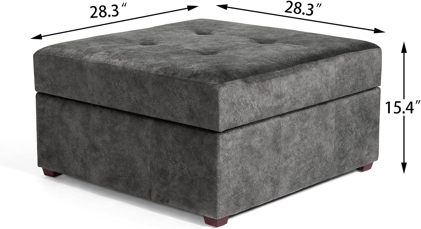Homebeez Storage Ottoman Bench Fabric Button Tufted Coffee Table Footstool, Footrest with Wood Legs for Living Room (Black Gray)