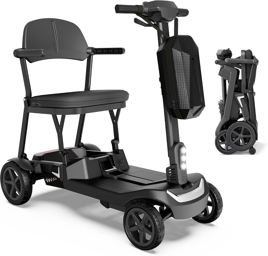 Lightweight Mobility Scooter for Seniors & Adults - 37.5 lb Aluminum Frame, Cruise & Airline Approved, Foldable Portable Motorized Scooter, No Assembly Needed, Removable Batteries, 265lb Load, Black