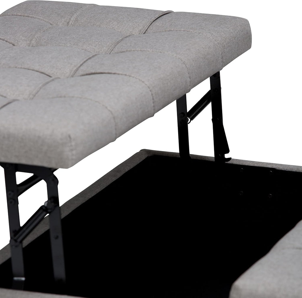 SIMPLIHOME Harrison Coffee Table Storage Ottoman - 36 inch Wide Upholstered Linen Look Fabric Square Lift-Top Ottoman in Dove Grey, Transitional Ottoman for Living Room with Hidden Storage