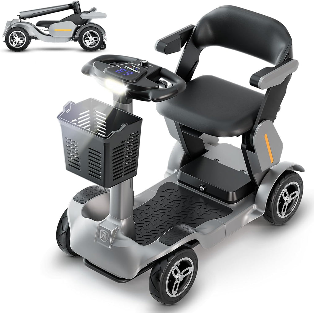 SPD2 Peak 1000W 4 Wheel Mobility Scooter,Electric Powered Wheelchair Device with 35Mile Long Range Power Extended Battery with Charger & Basket, for Travel/Elder/Adult/Handicap/Disability,Gray