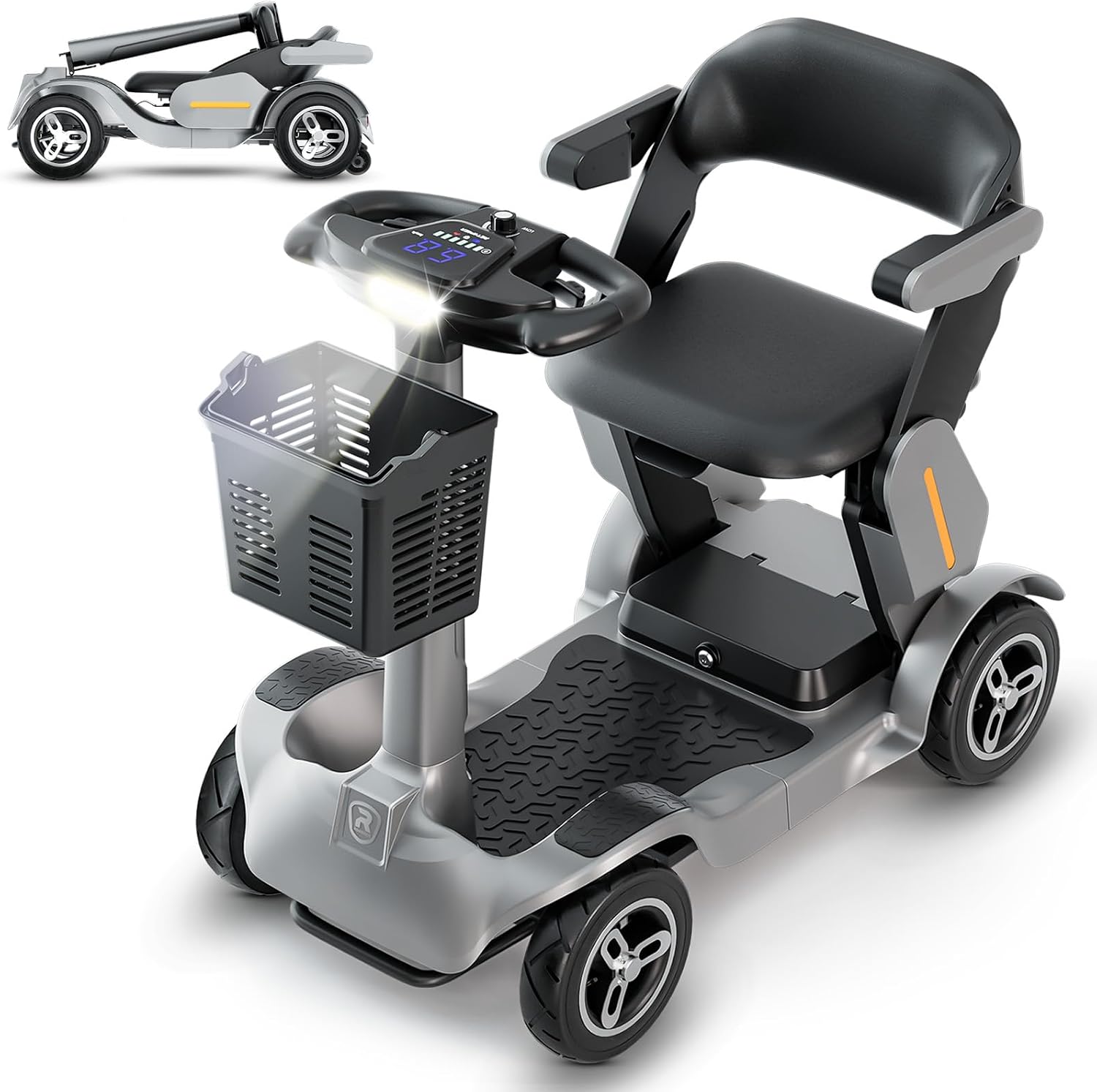 SPD2 Peak 1000W 4 Wheel Mobility Scooter,Electric Powered Wheelchair Device with 35Mile Long Range Power Extended Battery with Charger & Basket, for Travel/Elder/Adult/Handicap/Disability,Gray