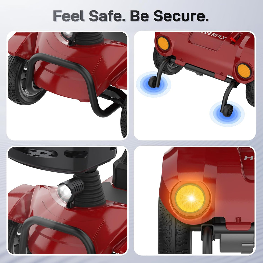 Hoverfly T4 Mobility Scooter for Seniors, Max 12.4-Mile Range & 3.7 mph, 3-Position Seat & Anti-slip Rear Wheel, Removed Battery&Quick Fold Design, Solid 9' Tire &330 lb Capacity, Ease of Assembly Red