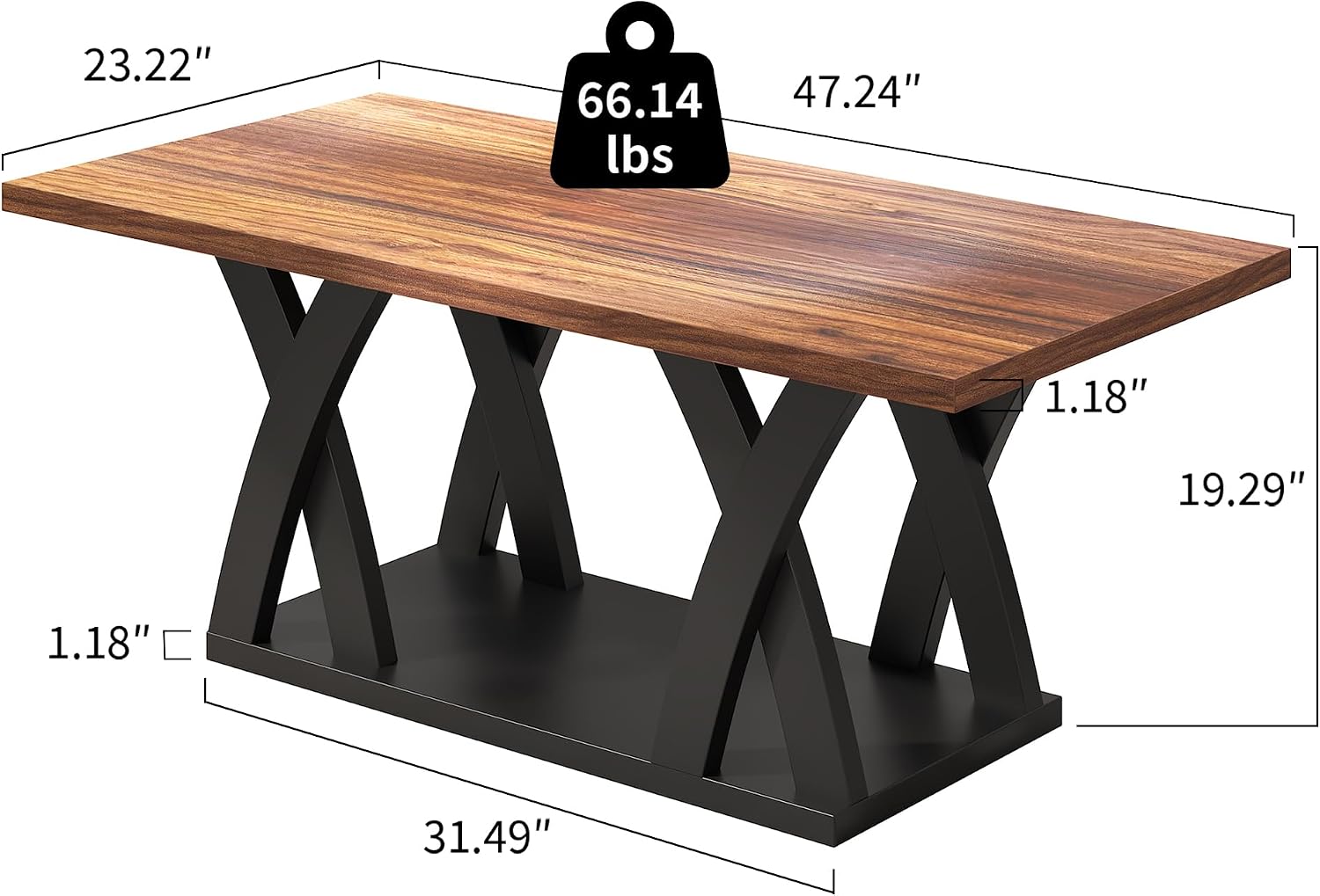 47' Wood Coffee Tables for Living Room Rustic Stands with Storage Shelf Black Blown Coffee Tables for Living Room Farmhouse Center Stands with Shelf. Farmhouse Rectangle Center Table