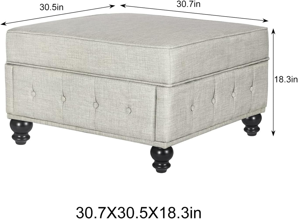 Joveco Storage Ottoman Bench Linen Button Tufted Entryway Bench with Wood Legs, Coffee Tables Footstool for Living Room Bedroom, Need to DIY Assemble/Put it Together,(Beige)