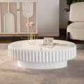 43.31'' White Oval Coffee Table with Storage Space for Living Room, Modern Contemporary Circle Curved Fluted Drum Pedestal Wood Coffee Table, Easy Assembly, White