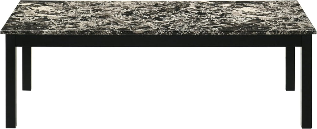 Furniture of America Isime Modern Contemporary Solid Wood 47.5-inch 3-Piece Coffee Table Set with Faux Marble Top for Living Room, Office, Black and White