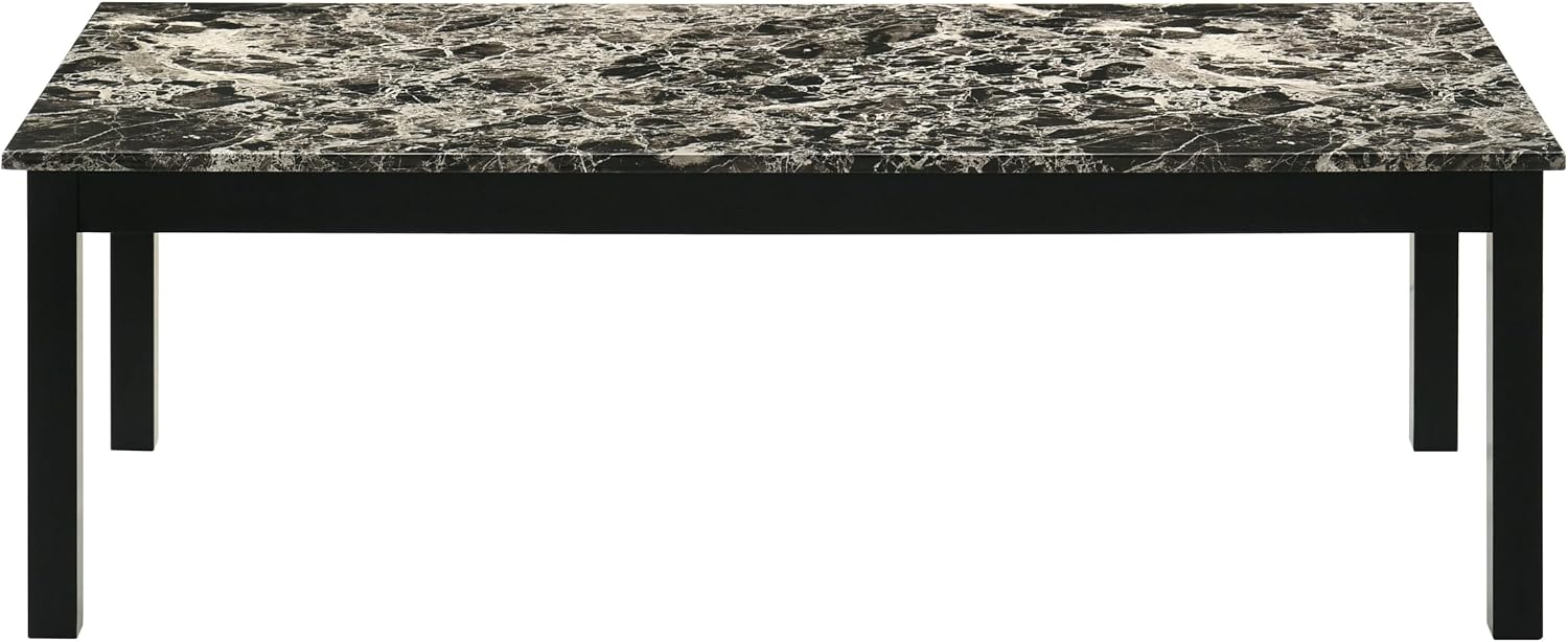 Furniture of America Isime Modern Contemporary Solid Wood 47.5-inch 3-Piece Coffee Table Set with Faux Marble Top for Living Room, Office, Black and White