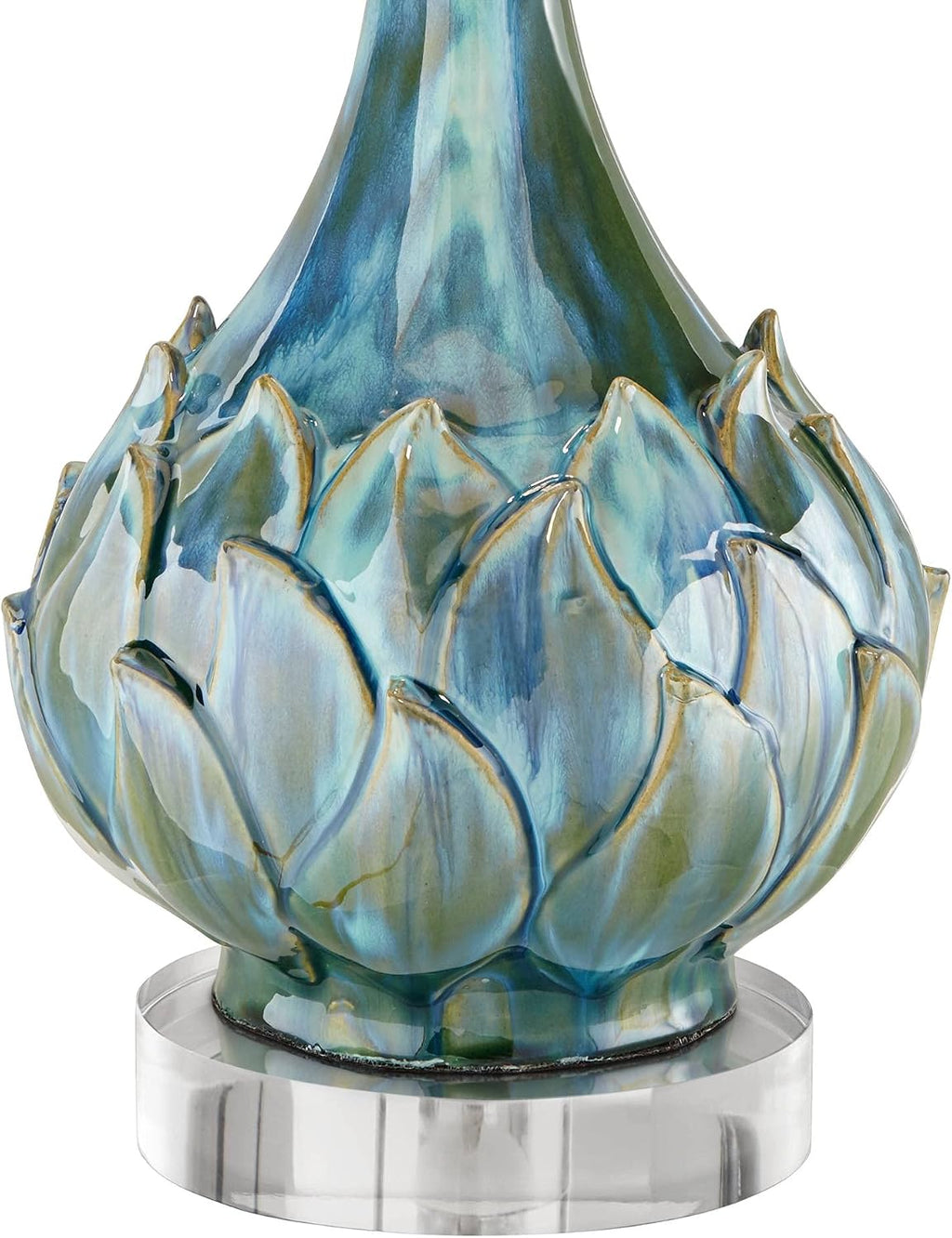Possini Euro Design Kenya Modern Tropical Table Lamp with Riser 31' Tall Blue Green Ceramic Beige Linen Drum Shade for Living Room Bedroom House Bedside Home Office Entryway (Color May Vary)